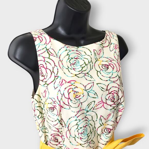 Vtg Lilly Pulitzer White Label Silk Blend Floral Dress Sz 6 Butter Yellow Roses - Picture 4 of 12